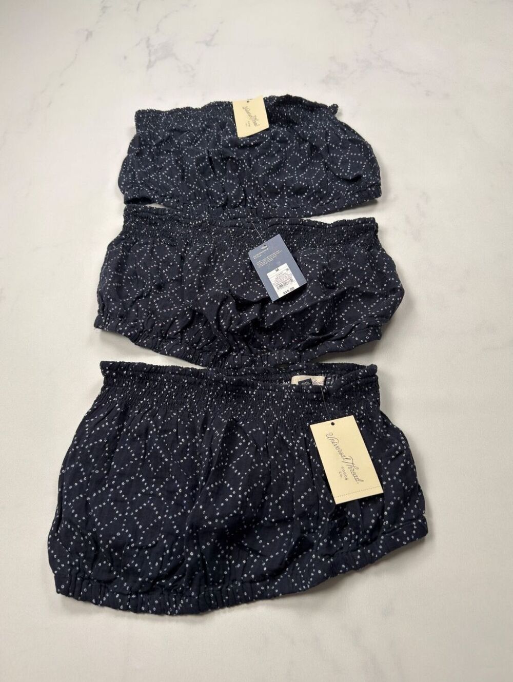 Universal Thread Bandeau Top Navy Polka Dot Smocked Lot of 3 - Womens M NWT